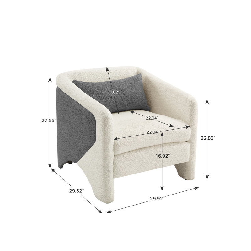 Fauteuil demi-tonneau rembourré Bleier, Blanc / gris