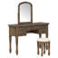 Coiffeuse 46 po avec miroir à fleurs incurvé, 5 tiroirs et tabouret en cuir, coiffeuse espresso 46 po