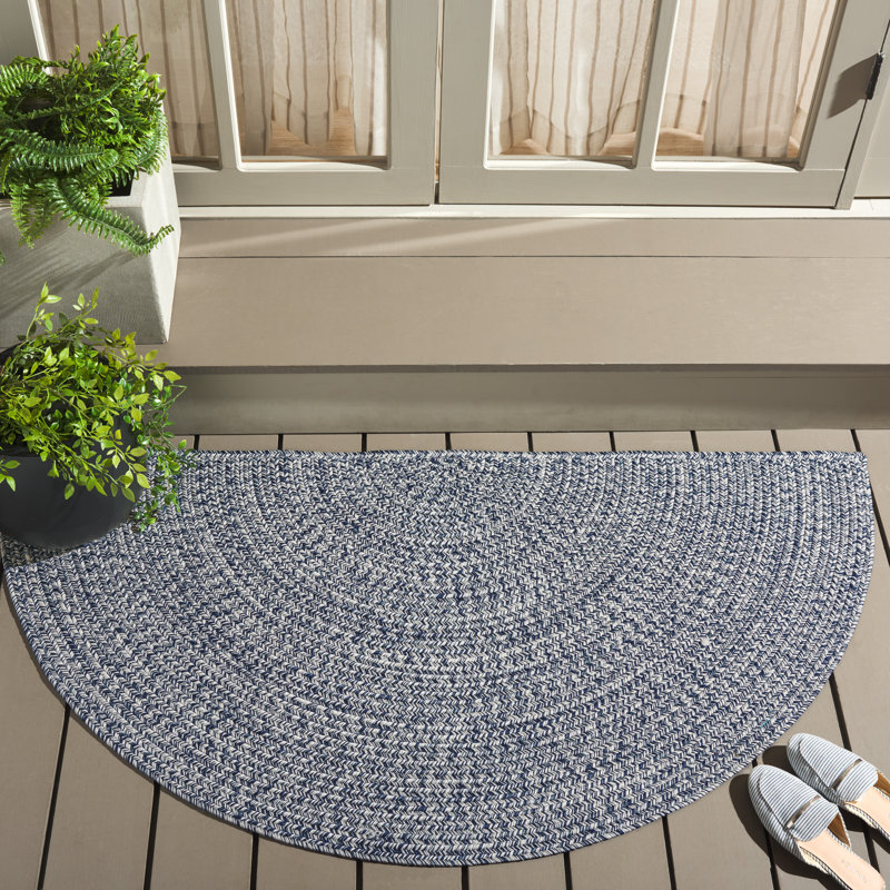 Trombetta Stain Resistant Indoor / Outdoor Area Rug, Half-circle 2' x 4', Dark Blue/Ivory
