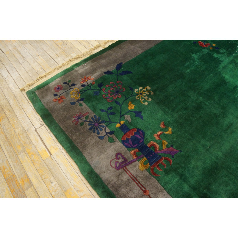 Hand Knotted Wool Area Rug in Green