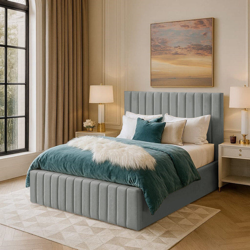Janae Upholstered Ottoman Storage Bed, Double (4'6), Grey