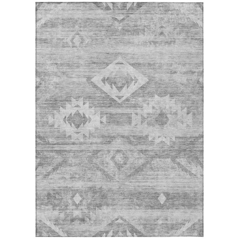 Tapis intérieur / extérieur lavable 9 pi x 12 pi gris argenté et gris anthracite Southwestern