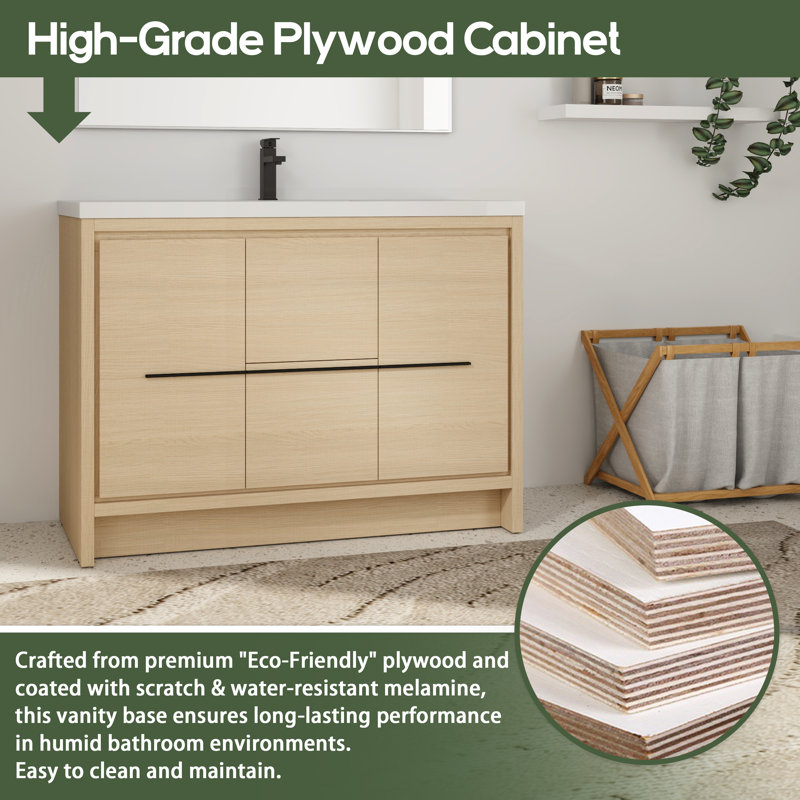 48'' Single Bathroom Vanity with Resin Top, 48"