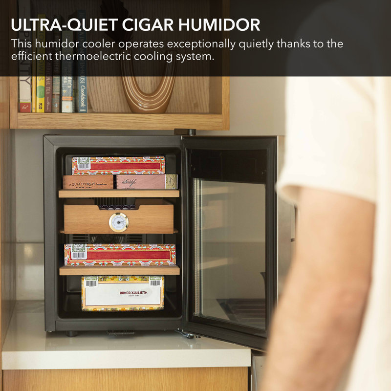 Stainless Steel 34L Cigar Cooler with Glass Door and Humidifier