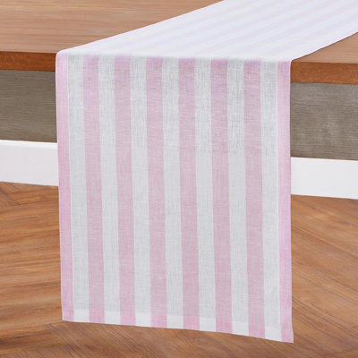 Linen Table Runner – Pink/White – Sorrento Stripe, 100% Pure Linen, For Dresser & Coffee Table, Valentine’S, Spring & Easter Decor
