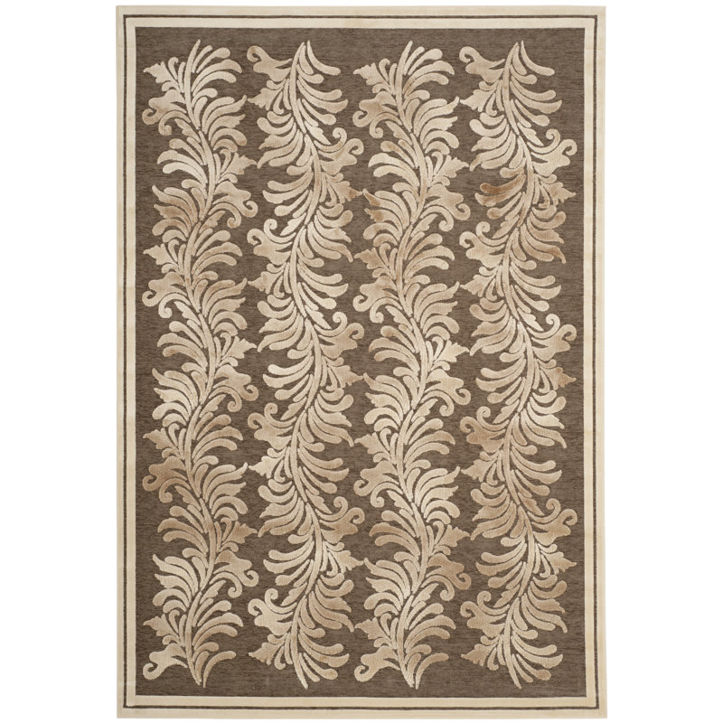Tapis floral beige / brun Plume, Rectangle 5 pi 3 po x 7 pi 6 po