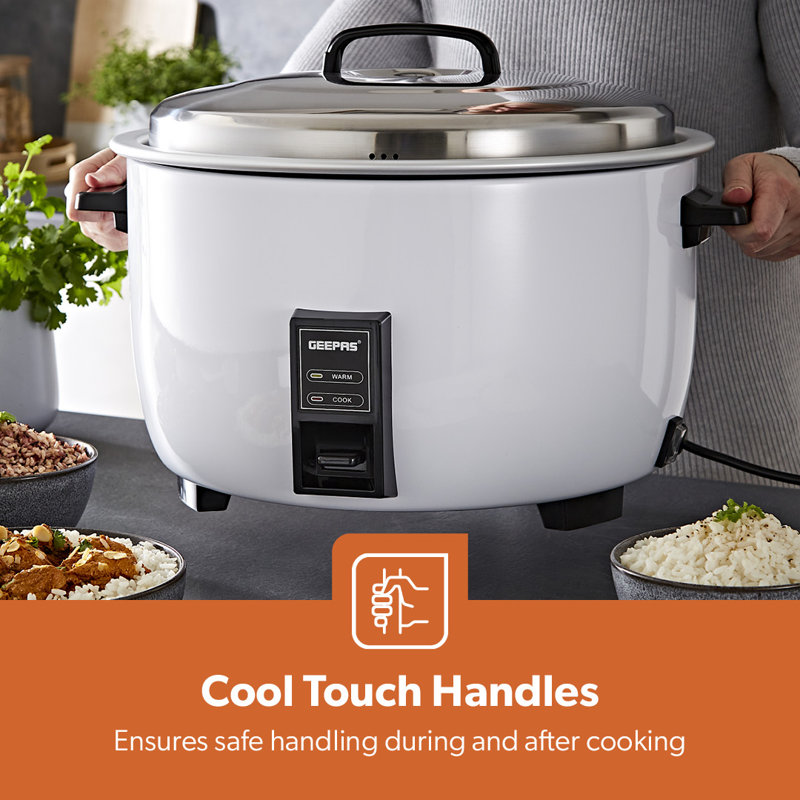 GEEPAS Commercial Rice Cooker Non-Stick Aluminum Removable Inner Pot Auto Switch Stainless Steel Lid with Measuring Cup & Spatula