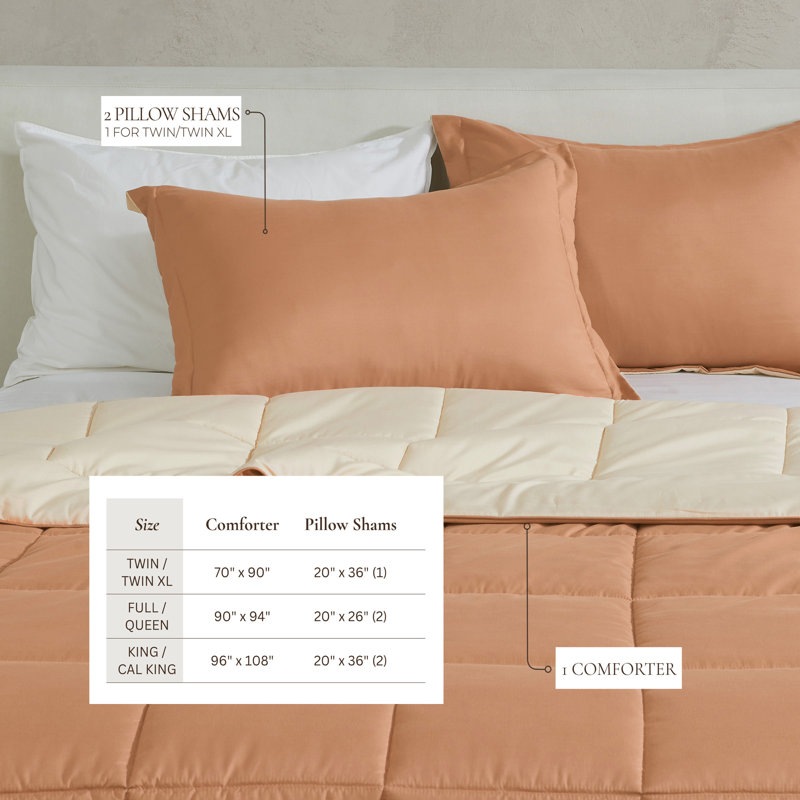 Twin XL Almond and Sand Reversible Microfiber Comforter Set