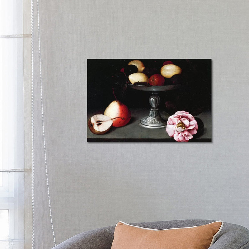 Stand With Plums, Pears And A Rose, C.1602 by Fede Galizia - Wrapped Canvas Painting