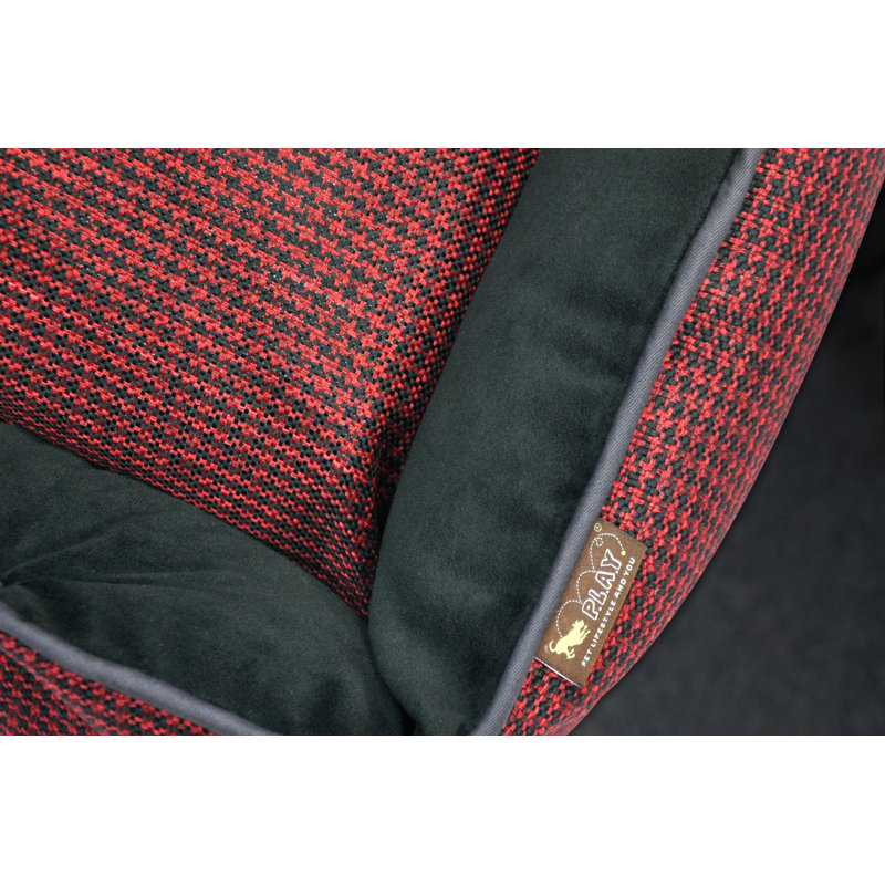 Lit pour chien Houndstooth, Très grand (l 44 po x P 37 po x H 10 po), Rouge / Noir