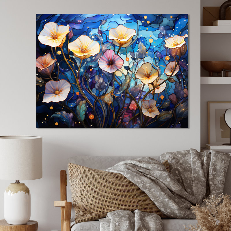 " Beige Blue Morning Glory Morning Glory ", H 12 po x l 20 po x P 1 po, Toile tendue