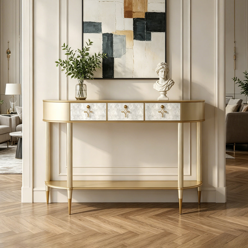 Console à tiroirs de style français, 35.43" H x 62.99" W x 15.75" D
