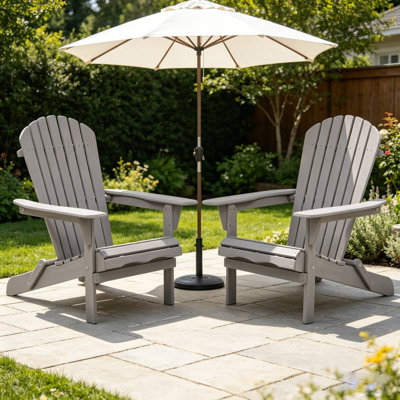 Set Of 2 Wooden Folding Adirondack Lounge Chairs – Solid Wood Patio Seating For Garden, Lawn, Backyard