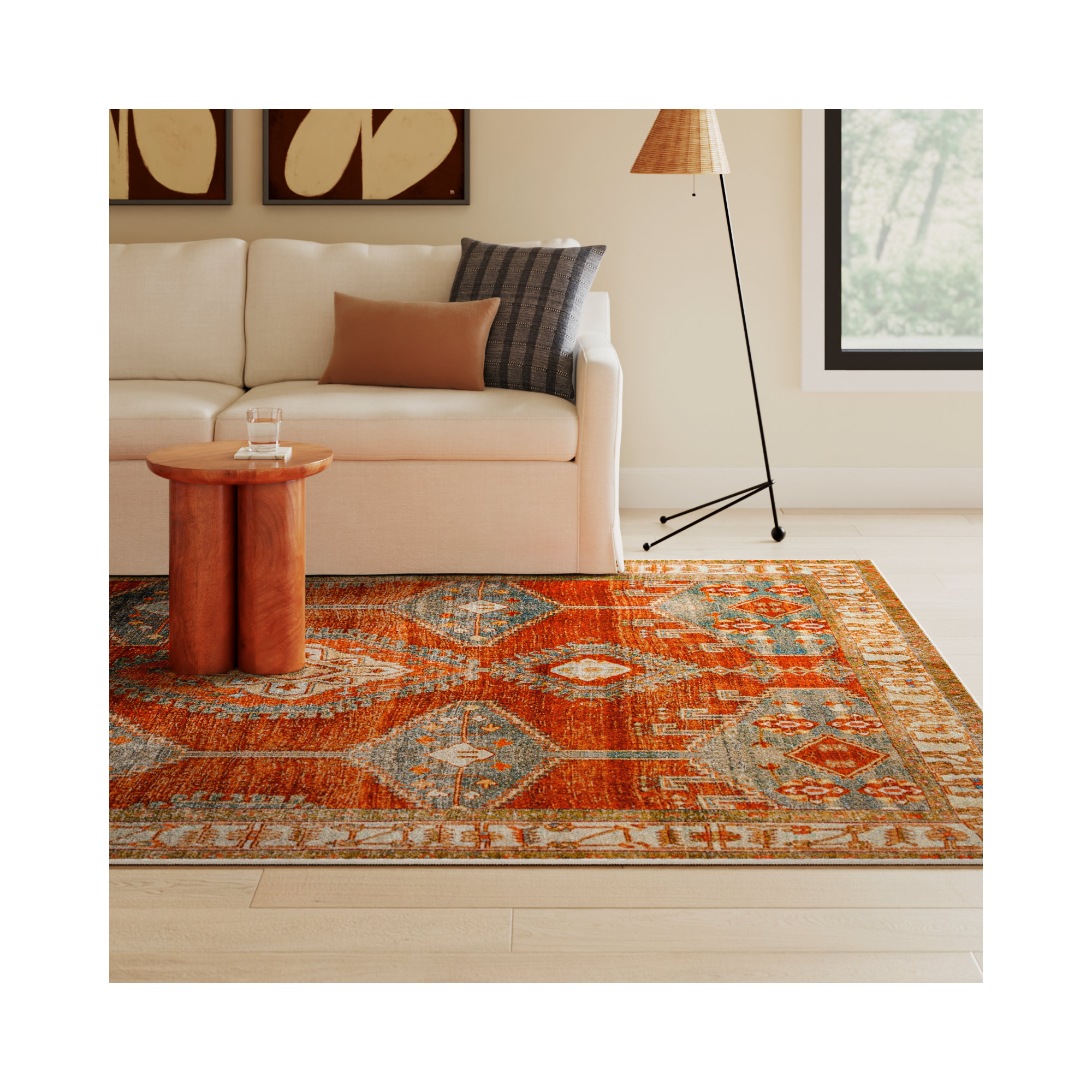 Mags Machine Washable Oriental Burnt Orange/Orange Area Rug, Rectangle 7'6" x 9'6"