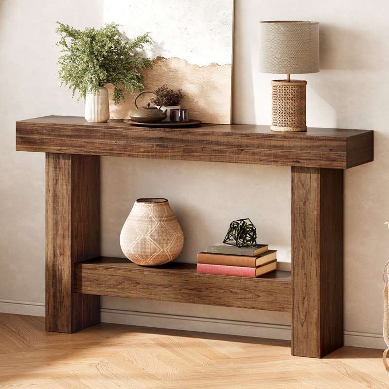 Modern 55"Narrow Console Table，Wooden Sofa Table Entryway Table, Brown