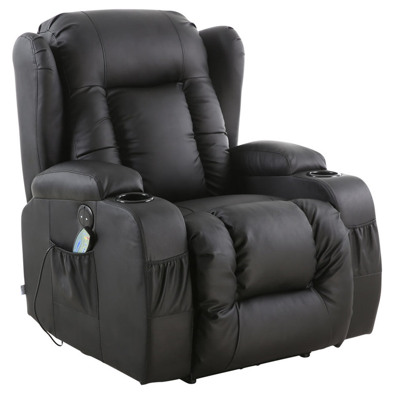 Bonded Leather Electric Recliner with Massager and Heating, Black