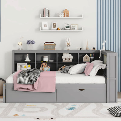 Wooden Daybed With 2 Drawers, Daybed With Storage Shelf And USB Charging Ports