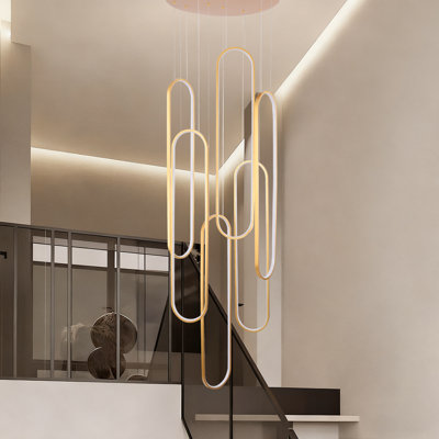 High Ceiling Long Chandelier For Staircase Modern Led Chandeliers For Dimmable Flush Mount High Villa Foyer