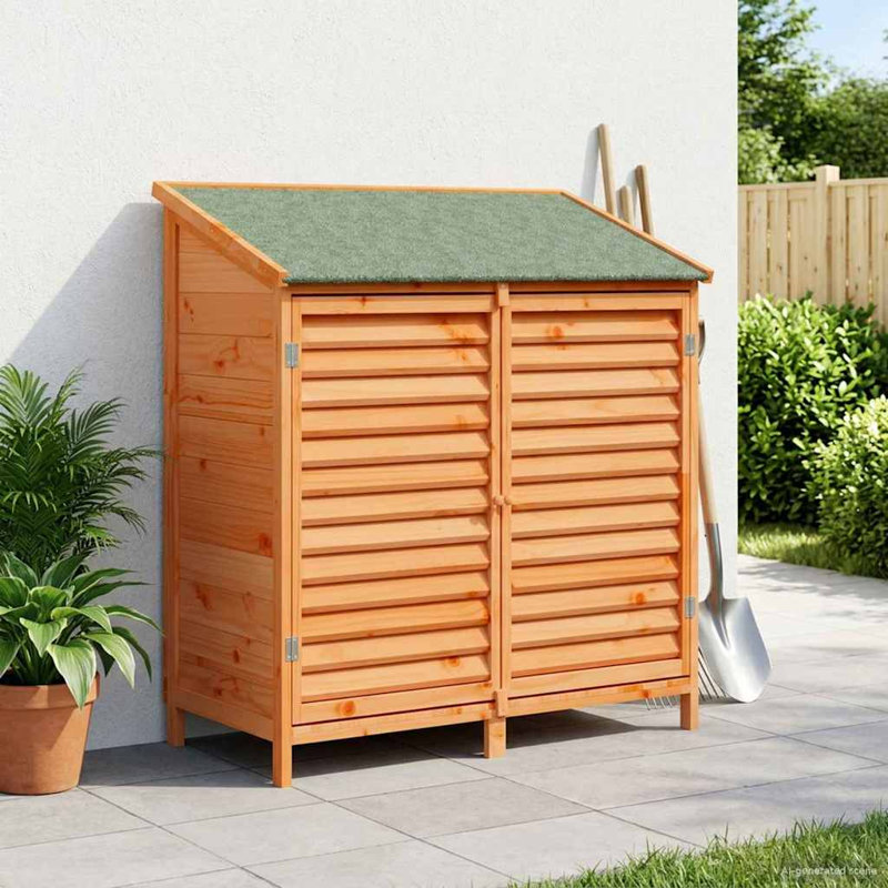Vidaxl Garden Shed Solid Fir Wood Storage Cabinet Outdoor Modern Design Ample, Brown