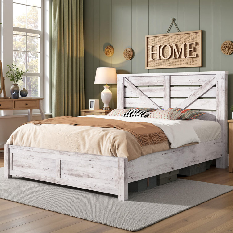 Oceant Farmhouse Bed Frame with 49.2" Barn Door Headboard