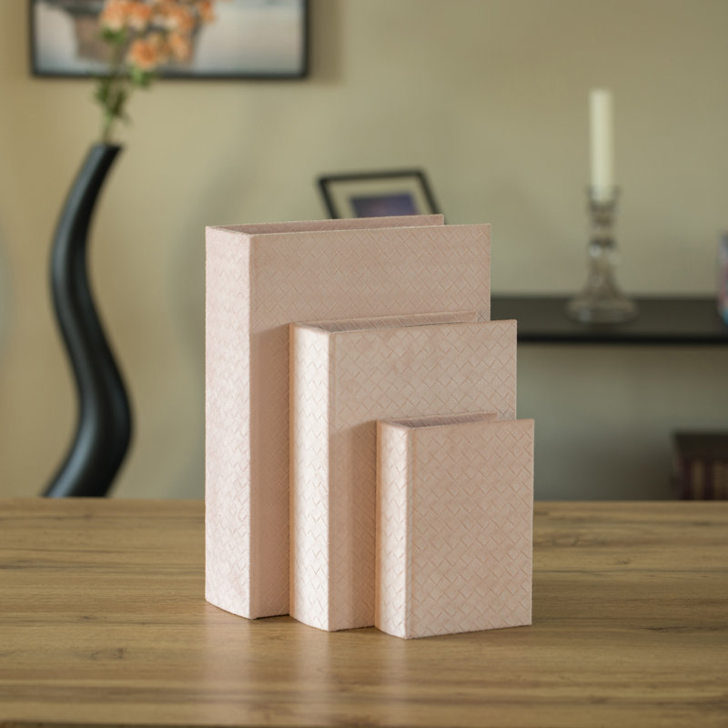 Pink Velvet Antique Wooden Lidded Storage Box Set