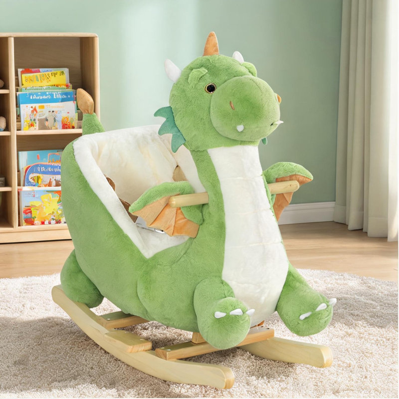 Chevaux et animaux verts à bascule avec design fonctionnel, 11,3 x 6,1 x 10,2 po, en coton et acier PP