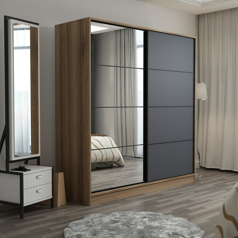 Armoire-penderie 2 portes avec 2 tiroirs, Doré / anthracite