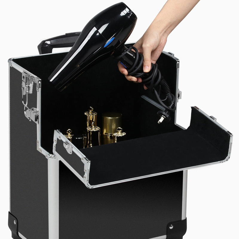 Rolling Cosmetic Case Professional Makeup Suitcase Travel Case Organizer, Black