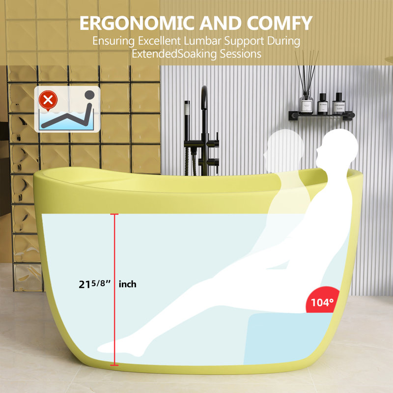 47 In. W X 31.5 In. L Soaking Bathtub Acrylic Tubs Stand Alone Oval Free Standing Tub Freestanding With Seat, Matte Yellow