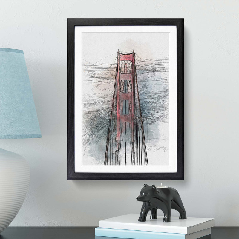 Through the Golden Gate Bridge in Abstract - Picture Frame Graphic Art Print, Black, 76cm H x 50cm W x 2cm D