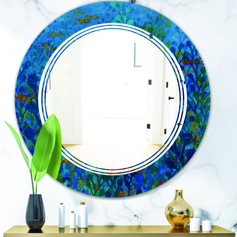Modern Wall Mirror, 31.5" H x 31.5" W, Triple C Underwater Lake Leaves I 