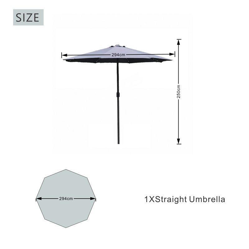 294cm Lighted Market Parasol, Grey