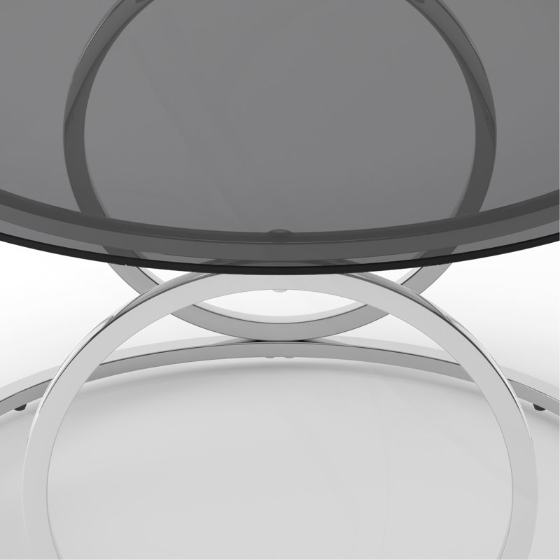 Table basse ronde moderne en verre de 80 cm avec structure circulaire en métal, table d'appoint contemporaine - Verre gris et chrome