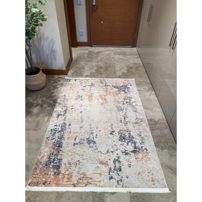 Tapis en coton avec envers antidérapant Kahley, Rectangle 5 pi 3 po x 9 pi 1 po