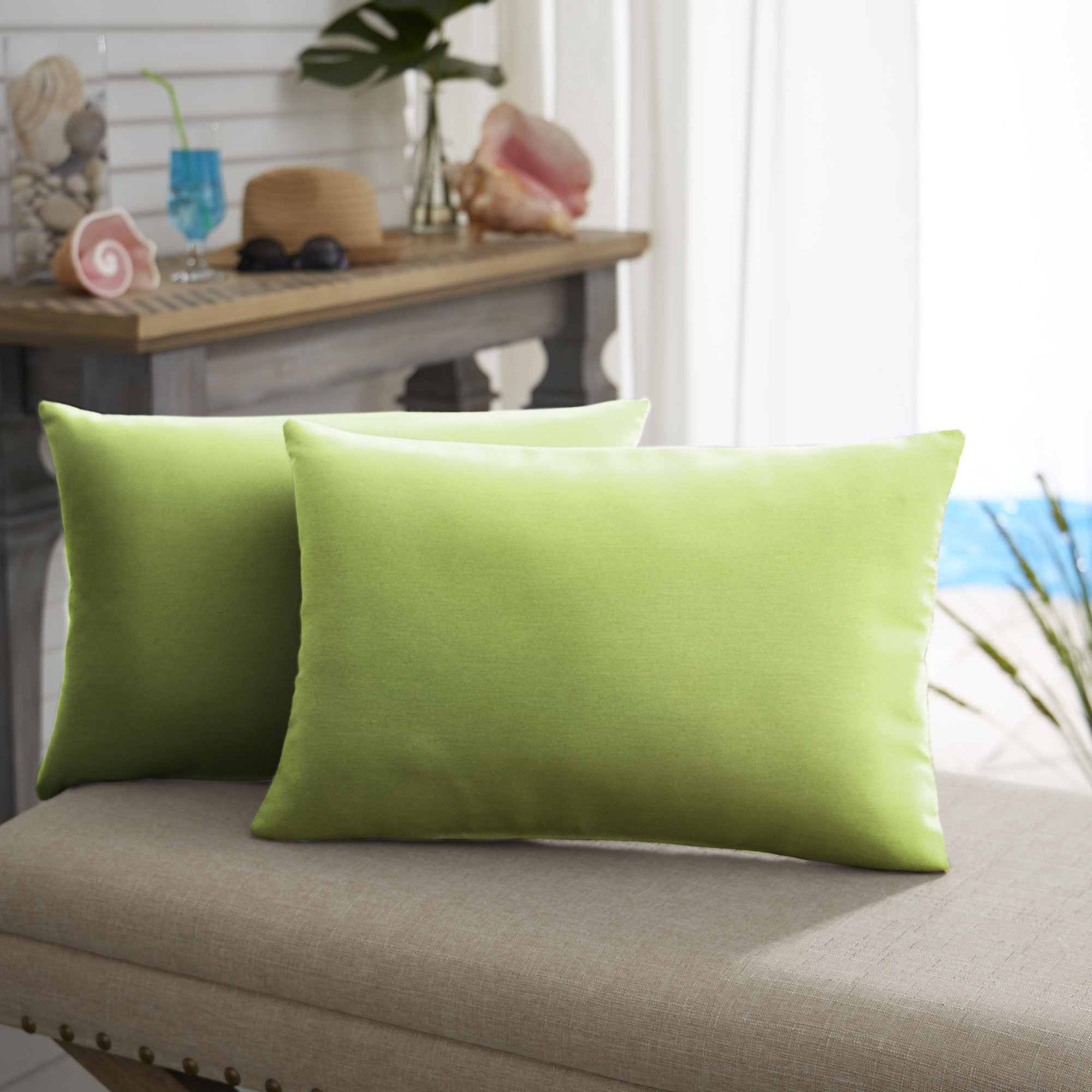 Almeda Indoor/Outdoor Lumbar Throw Pillow, Fresco Apple Green, 14" x 24"