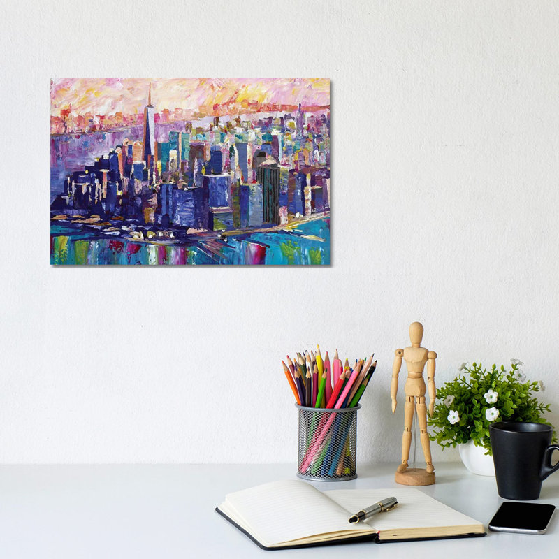 Downtown Manhattan Skyline in Morning Light with Jersey by Markus & Martina Bleichner - Wrapped Canvas Art Prints 1 Piece Wrapped Canvas Wall Art