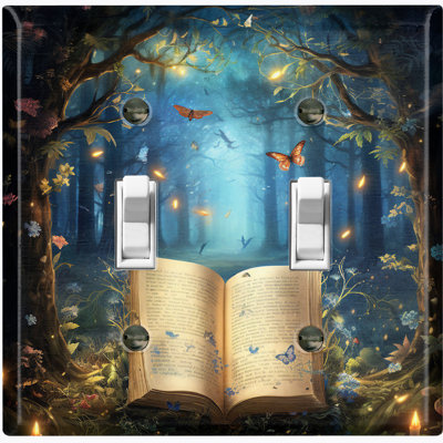 Magical Ancient Book Forest Butterfly Nature Themed 2 - Gang Toggle Light Switch Standard Wall Plate