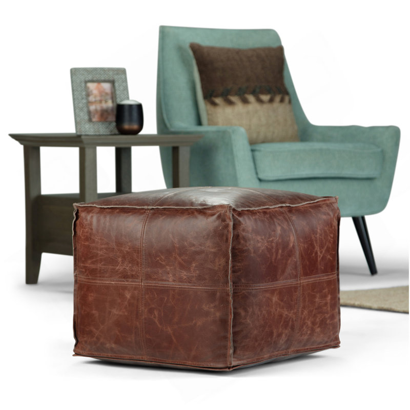 Sheffield - Square Pouf - Brown, Dark Brown Leather