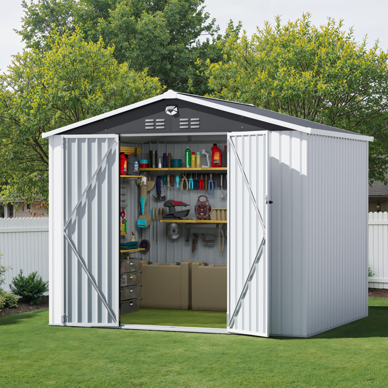 Remise extérieure pour outils en métal avec lumière DEL et évents, H 81,88 po x l 93,7 po x P 118,11 po