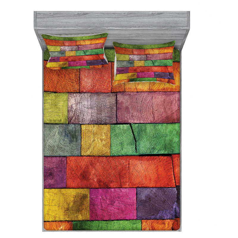 Microfiber Geometric Sheet Set, Queen Sheet Set with Fitted Sheet