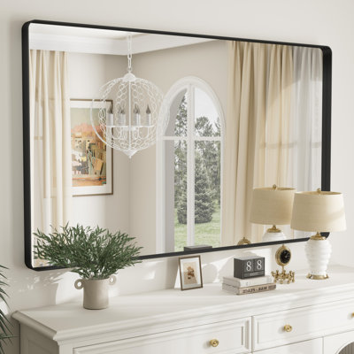 Aevar Tempered Glass and Aluminum Alloy Framed French Cleat Mounted Wall Mirror
