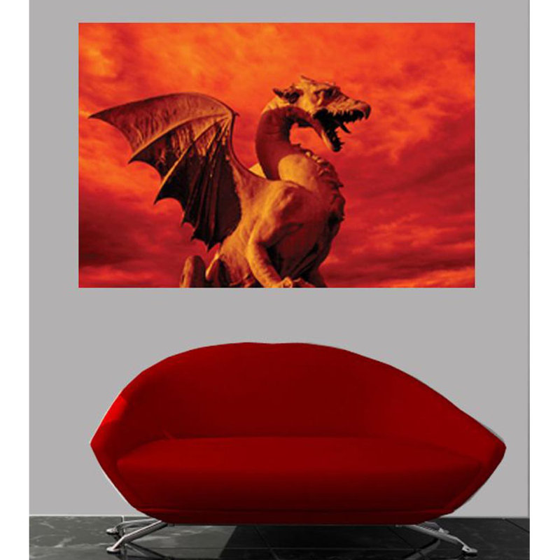 Dragon rouge brillant, H 16 po x l 24 po x P 0,1 po