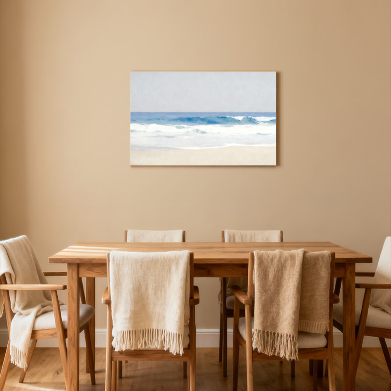 Ensemble de 1 tableau sur toile tendue représentant une scène de plage avec des vagues océaniques, H 12 po x l 18 po