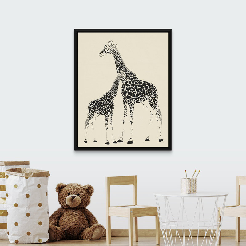 Décoration murale pour enfants girafes, H 45 po x l 36 po x P 1,2 po, Cadre pour toile flottant noir