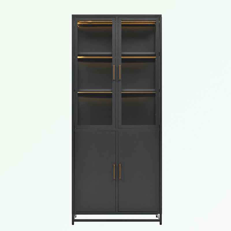Accent cabinet with four doors and metal handles, Black