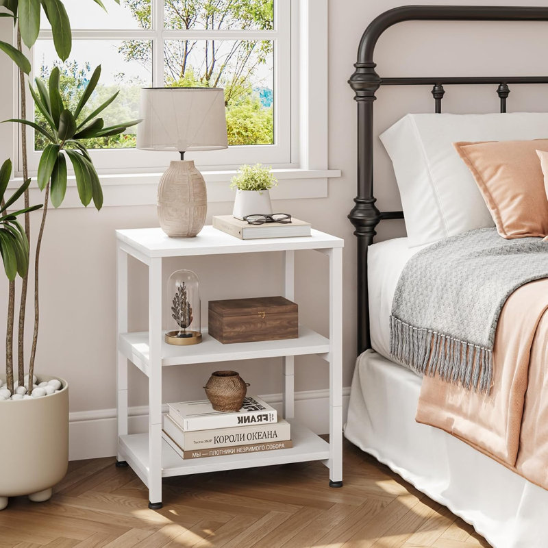 Metal Bedside Table, White