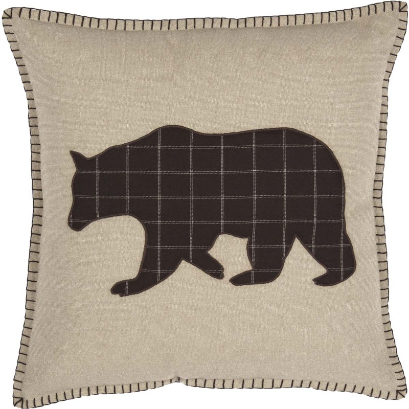 Wyatt 18" Tan and Espresso Cotton Bear Applique Pillow