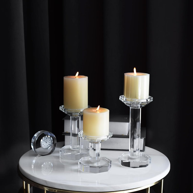 Premium Crystal Candlestick Holders Set Of 3 - Elegant Taper And Pillar Candle Holders For Wedding, Party, And Home Table Centerpiece Decor