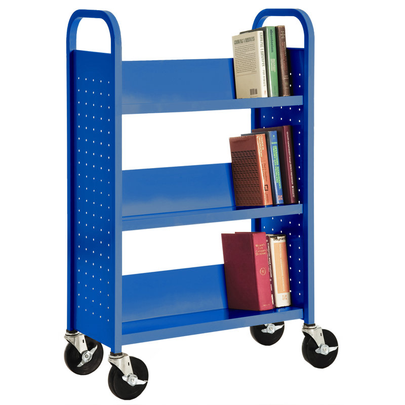 Fortress 46'' H x 32'' W Book Cart with Wheels, Blue, 46.5" H x 27" W x 13" D