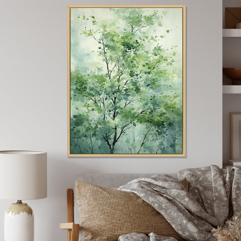 Arbre vert, tilleul américain, fleurs printanières II - arbre, art mural, Cadre flottant brun, 40" H x 30" W